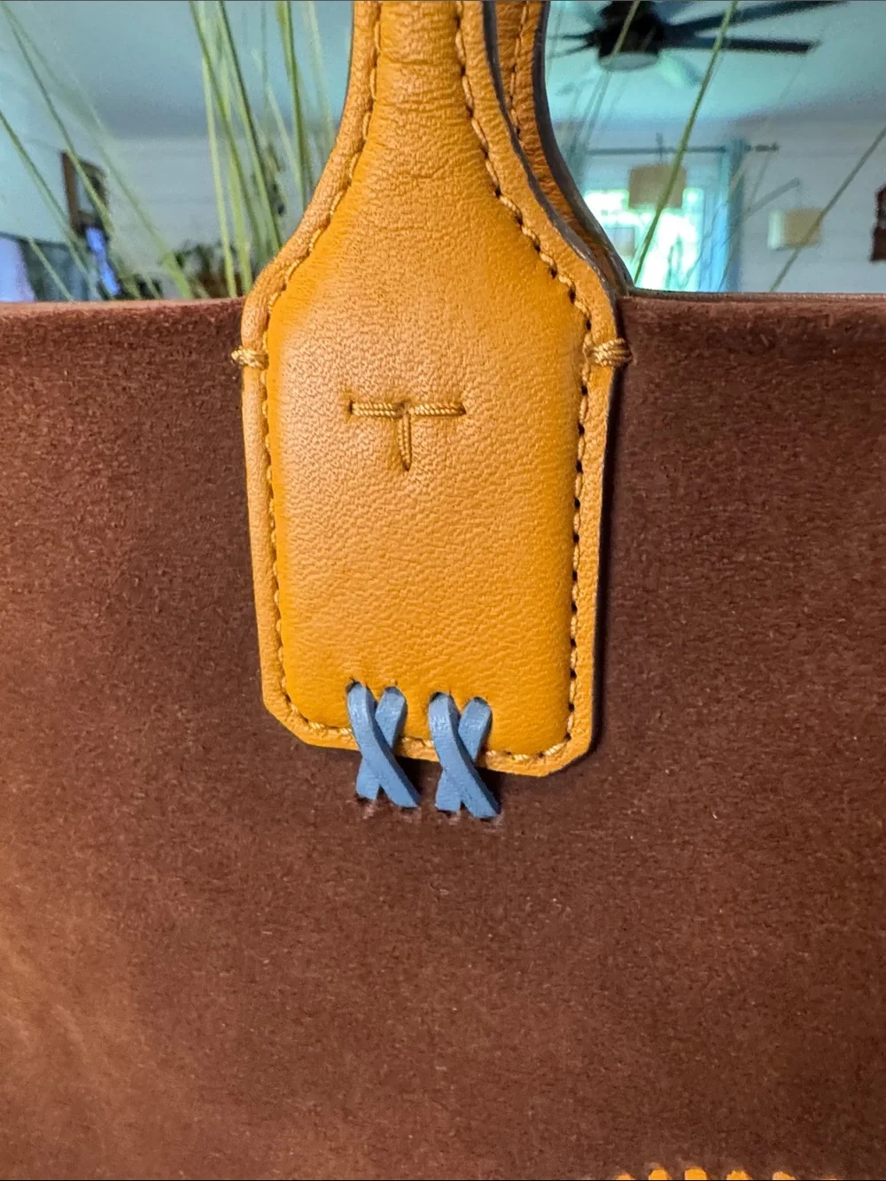 Tory Burch Brown Suede and Leather Whipstitch Ella Tote